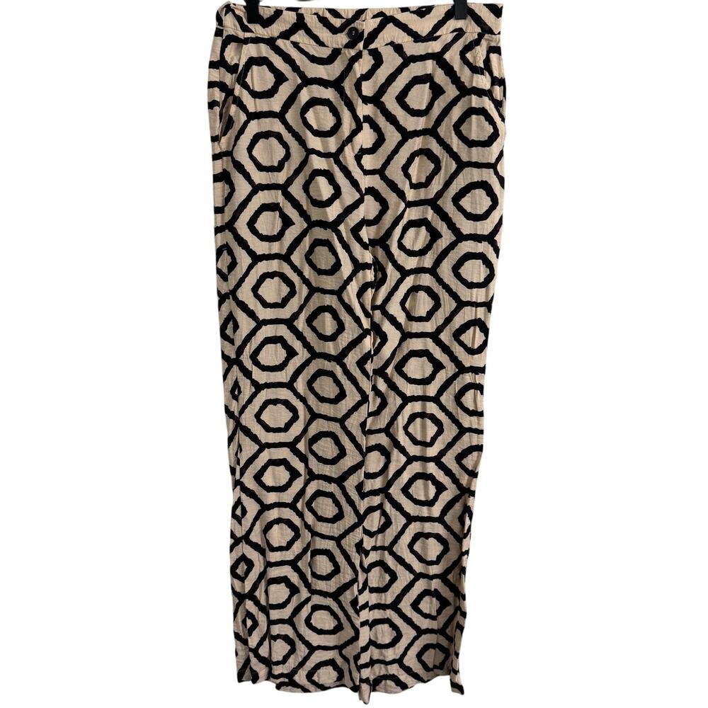 Sincerely Jules High Waist Wide Leg Pants Cream & Black Abstract Geometric Large - Picture 2 of 8